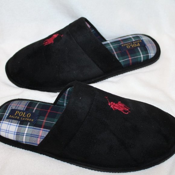NIB POLO RALPH LAUREN MEN'S‎ CLOG SLIP ON SLIPPERS BLACK - Picture 1 of 6